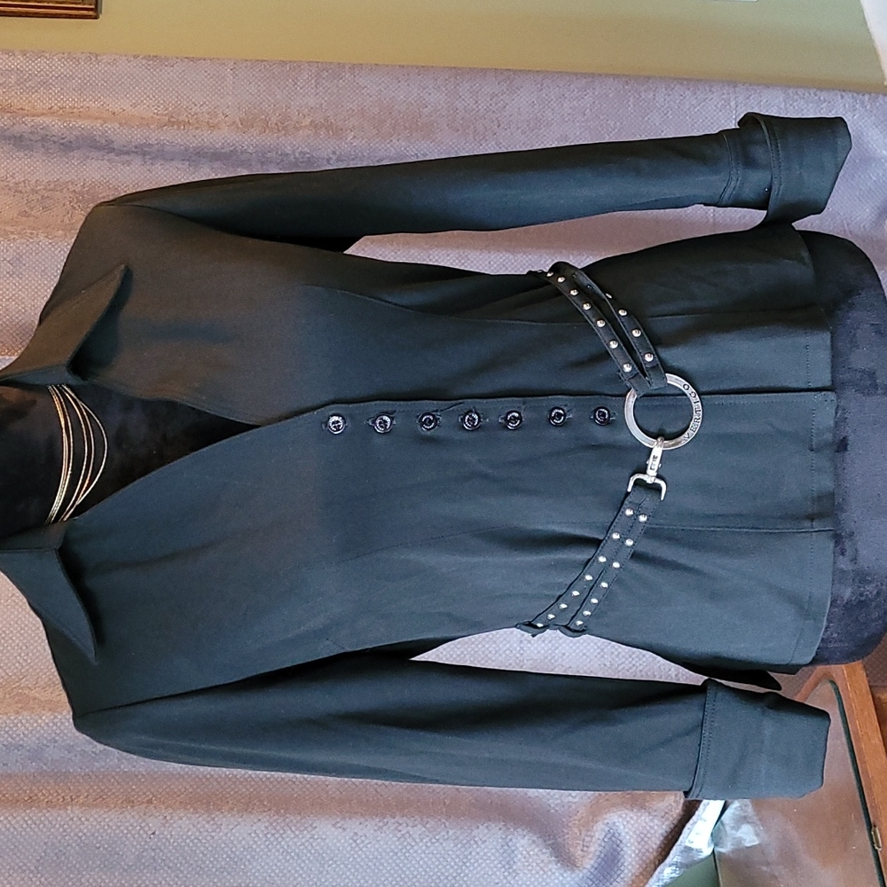Vertigo Paris Black Blazer with silver trimmed belt size Medium Made in France.